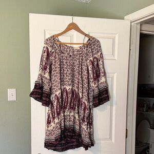 Altar'd State Burgundy and Cream Floral Dress